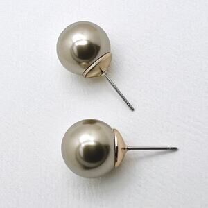 Vintage Large Round Grey Faux Pearl Statement Stud Earrings, 13mm Diameter